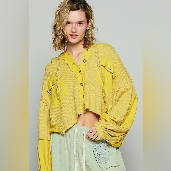POL Jackets & Blazers - 🍓 POL “ Whimsical Waffleknit “ Hoodie | Yellow